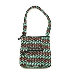 Vera Bradley Turquoise/Brown Zig Zag Quilted Hipster Multi Pocket Crossbody Bag